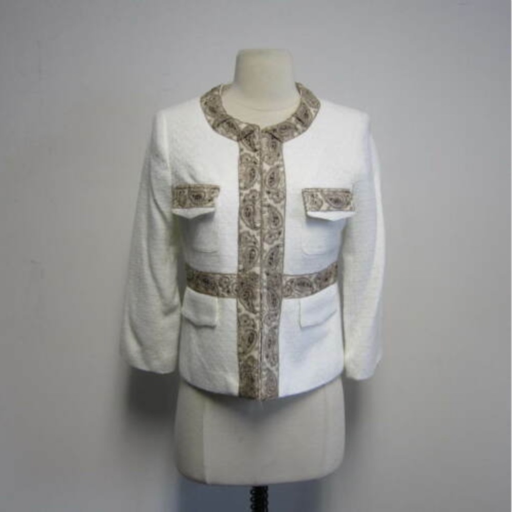 WALTER White Boucle Beaded Trim Blazer Jacket sz 4